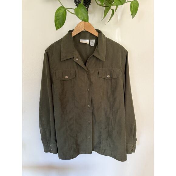 Alfred Dunner Lightweight Jacket Size 2x Olive Green Lined Long Sleeve Button Up - Picture 1 of 4